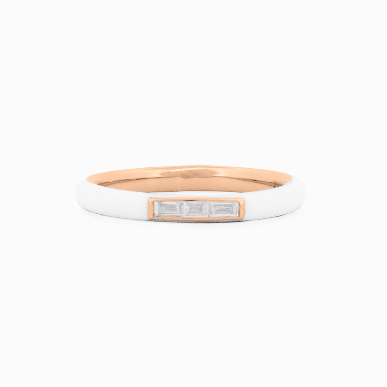 White Enamel Baguette Diamond Ring