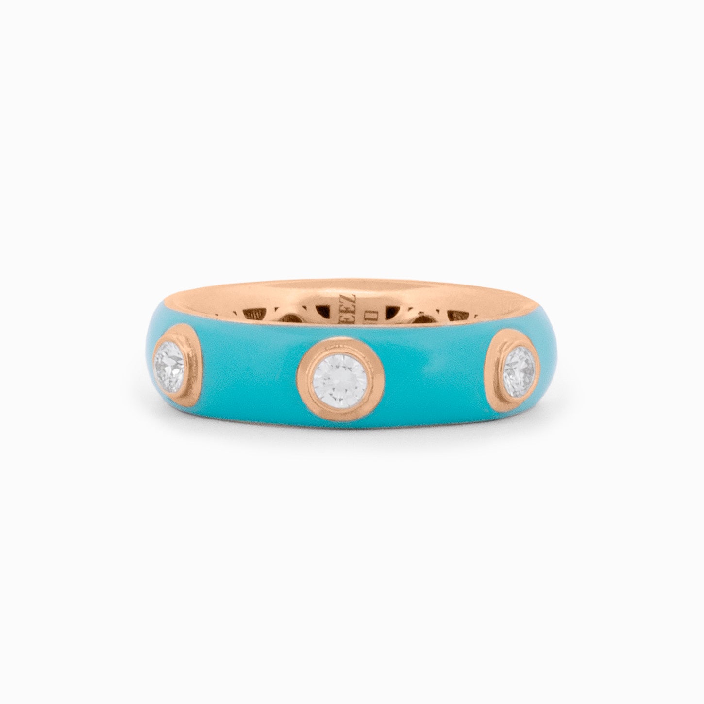Turquoise Enamel and Diamond Half-Band Ring