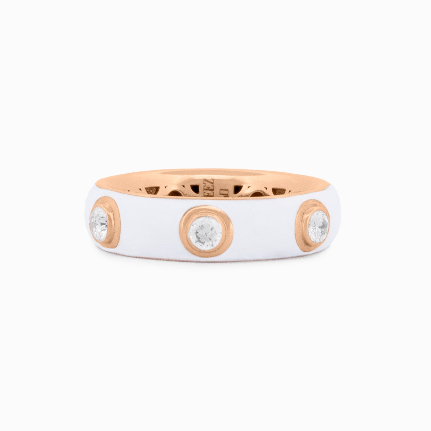 White Enamel and Diamond Half-Band Ring