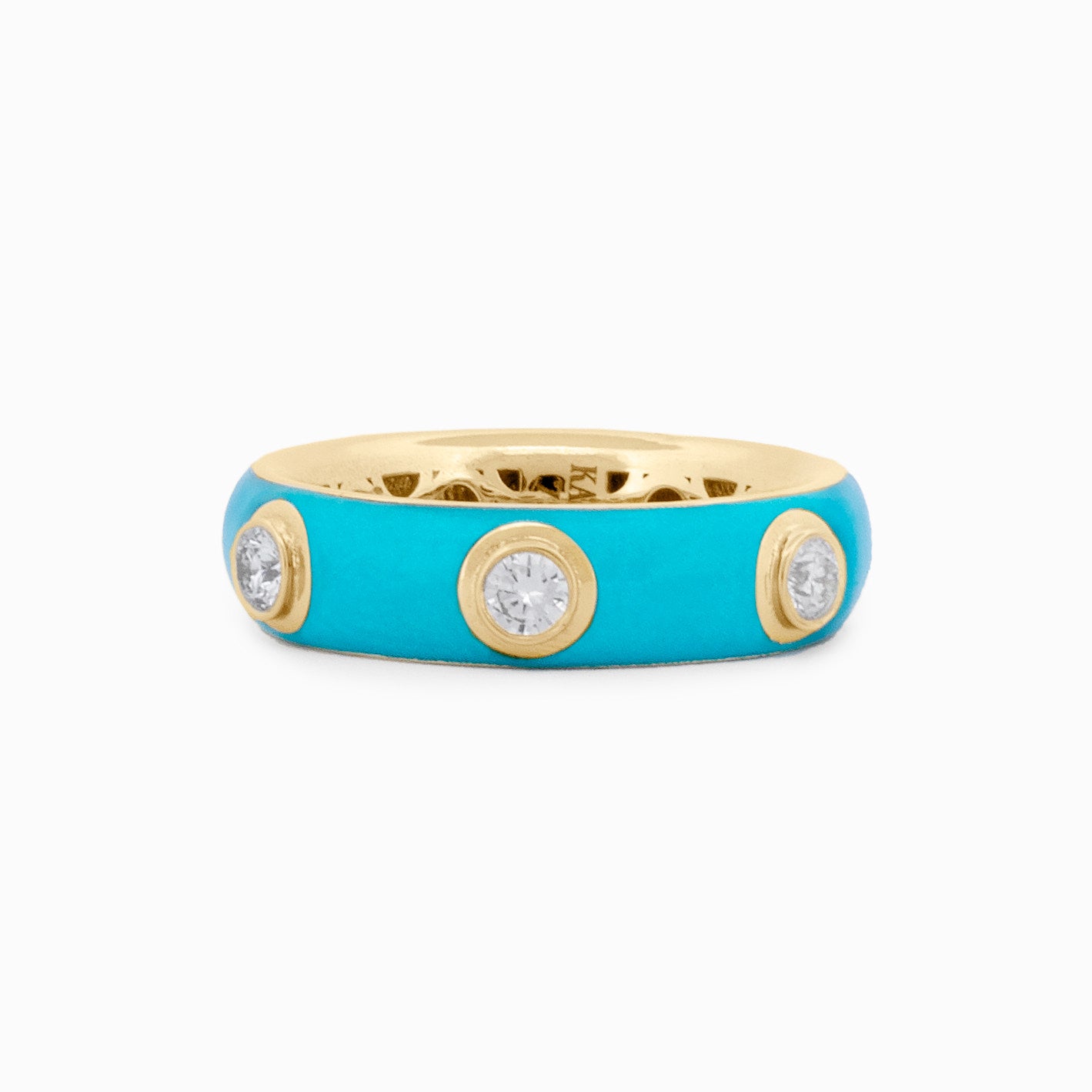Turquoise Enamel and Diamond Half-Band Ring