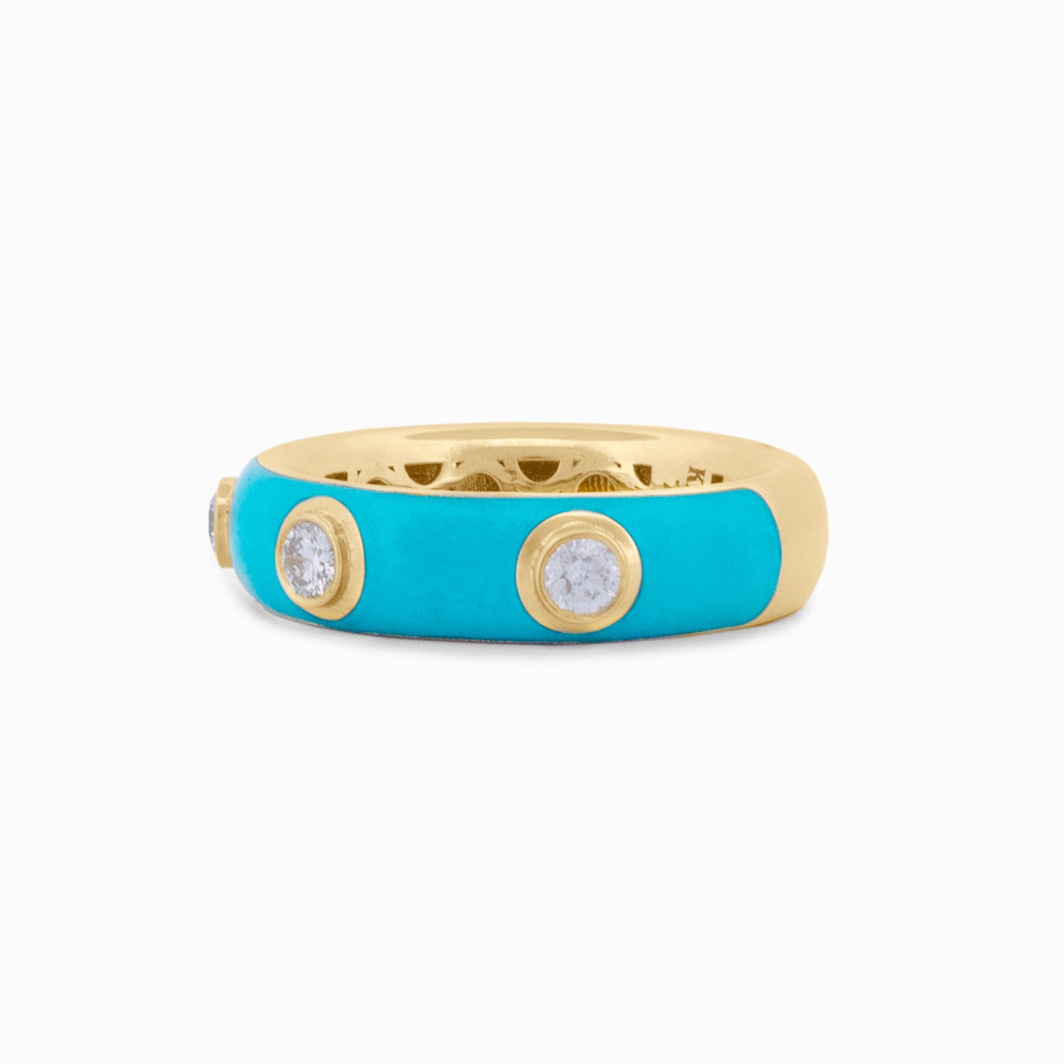 Turquoise Enamel and Diamond Half-Band Ring
