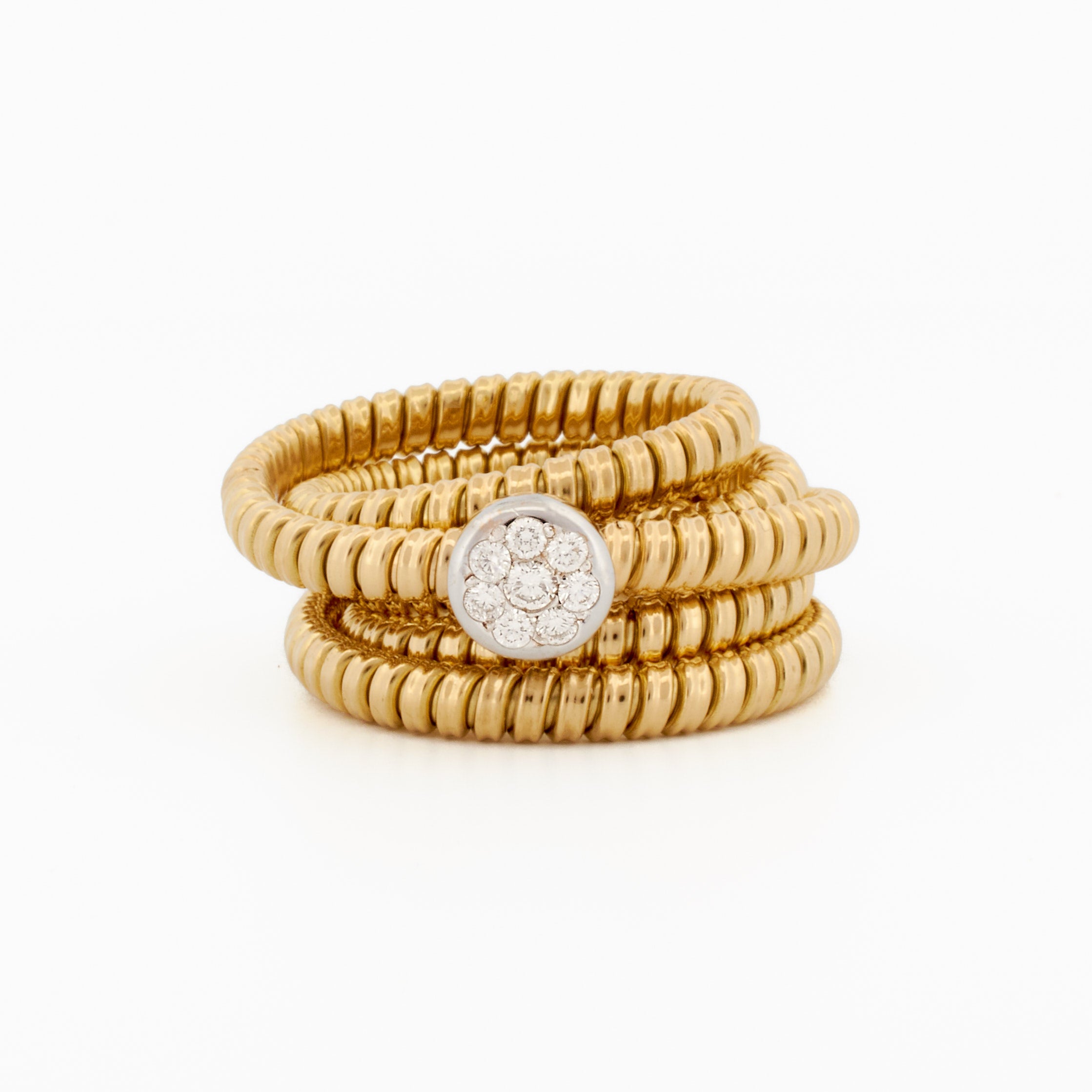 Flexible Spiral Tubogas Ring with Round Pavé Diamond