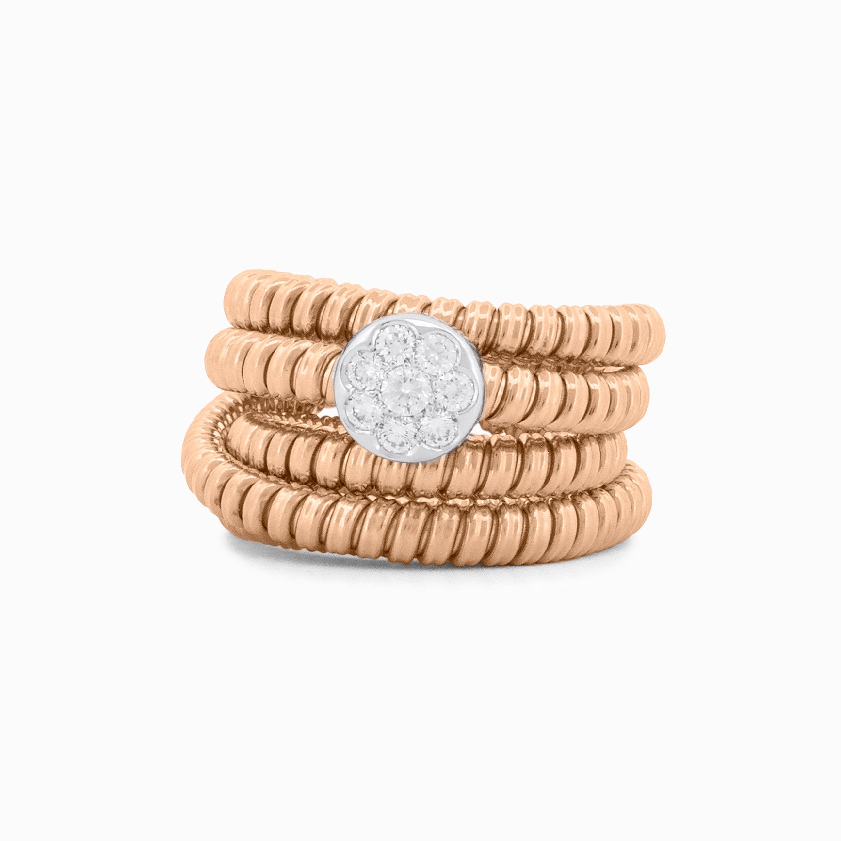 Flexible Spiral Tubogas Ring with Round Pavé Diamond